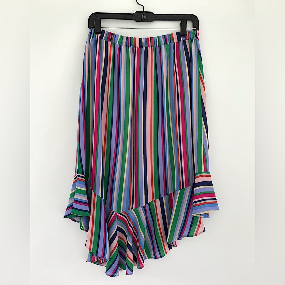 Asymmetric striped skirt with bottom ruffle for fun kick!